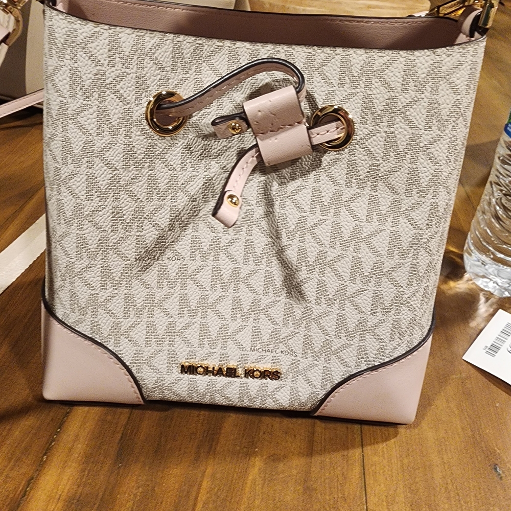 Michael Kors Monogram Beige and Pink Shoulder Bag